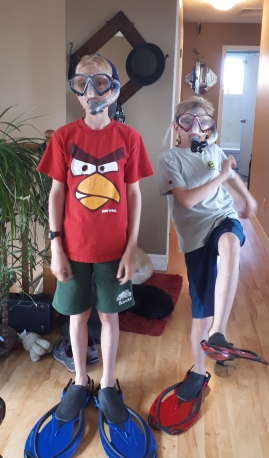 The boys trying out some snorkel gear